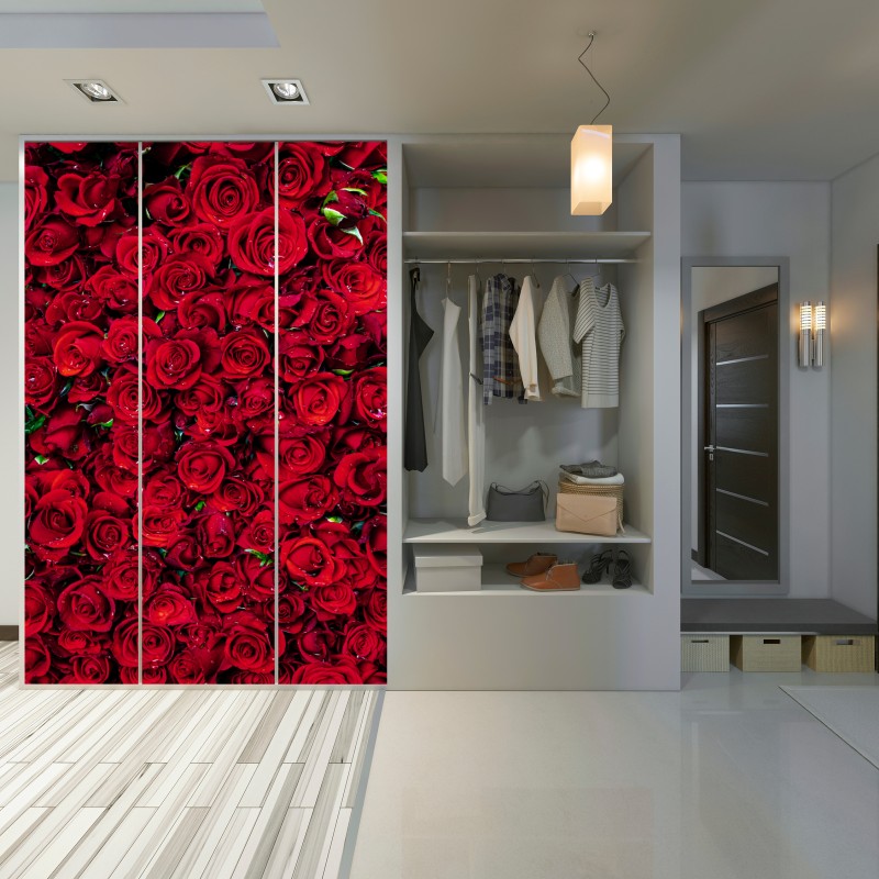 Schrankaufkleber dichte wand aus roten rosen – Wallnifity® Schrankaufkleber dichte wand aus roten rosen – Wallnifity®