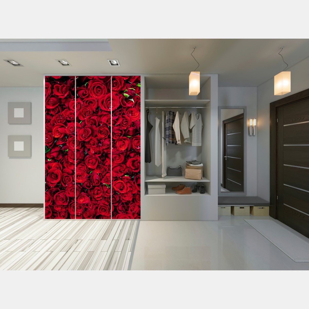 Schrankaufkleber dichte wand aus roten rosen – Wallnifity® Schrankaufkleber dichte wand aus roten rosen – Wallnifity®