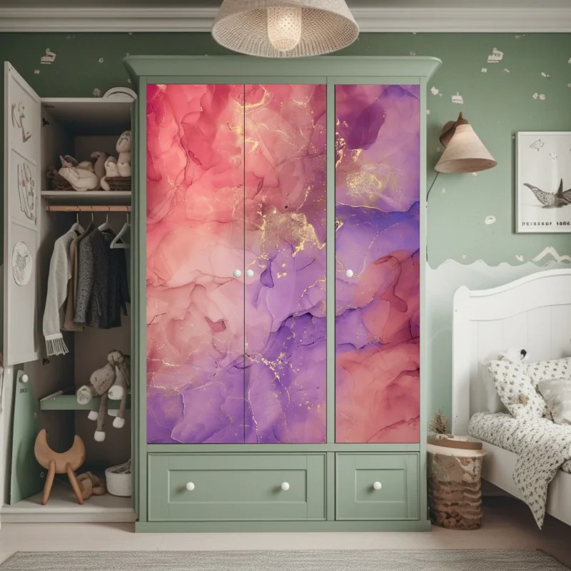 Schrankaufkleber ätherische rosa und lila marmoroptik – Wallnifity® Schrankaufkleber ätherische rosa und lila marmoroptik – Wallnifity®