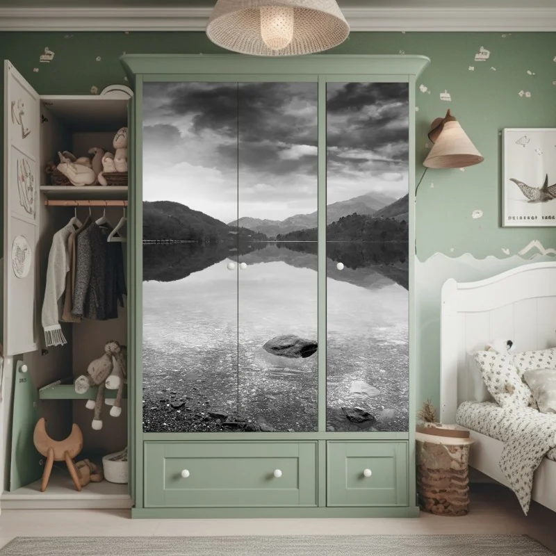 Schrankaufkleber ruhiger bergsee mit spiegelung – Wallnifity® Schrankaufkleber ruhiger bergsee mit spiegelung – Wallnifity®