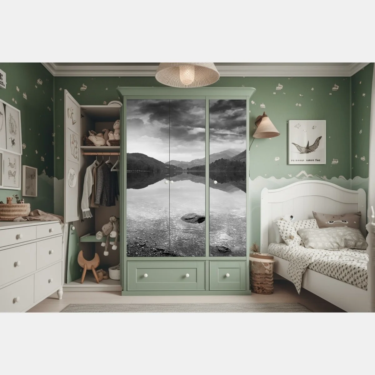 Schrankaufkleber ruhiger bergsee mit spiegelung – Wallnifity® Schrankaufkleber ruhiger bergsee mit spiegelung – Wallnifity®