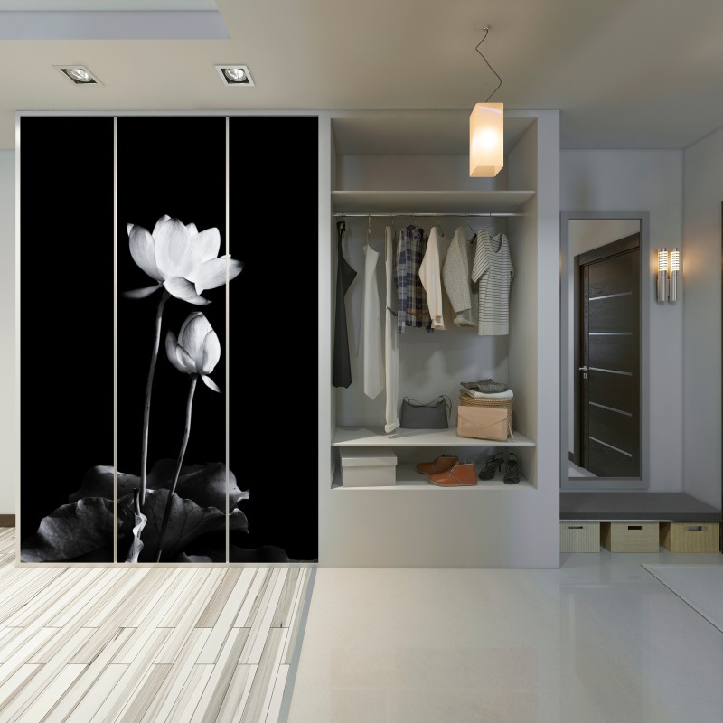 Schrankaufkleber weißer lotus in monochrom – Wallnifity® Schrankaufkleber weißer lotus in monochrom – Wallnifity®