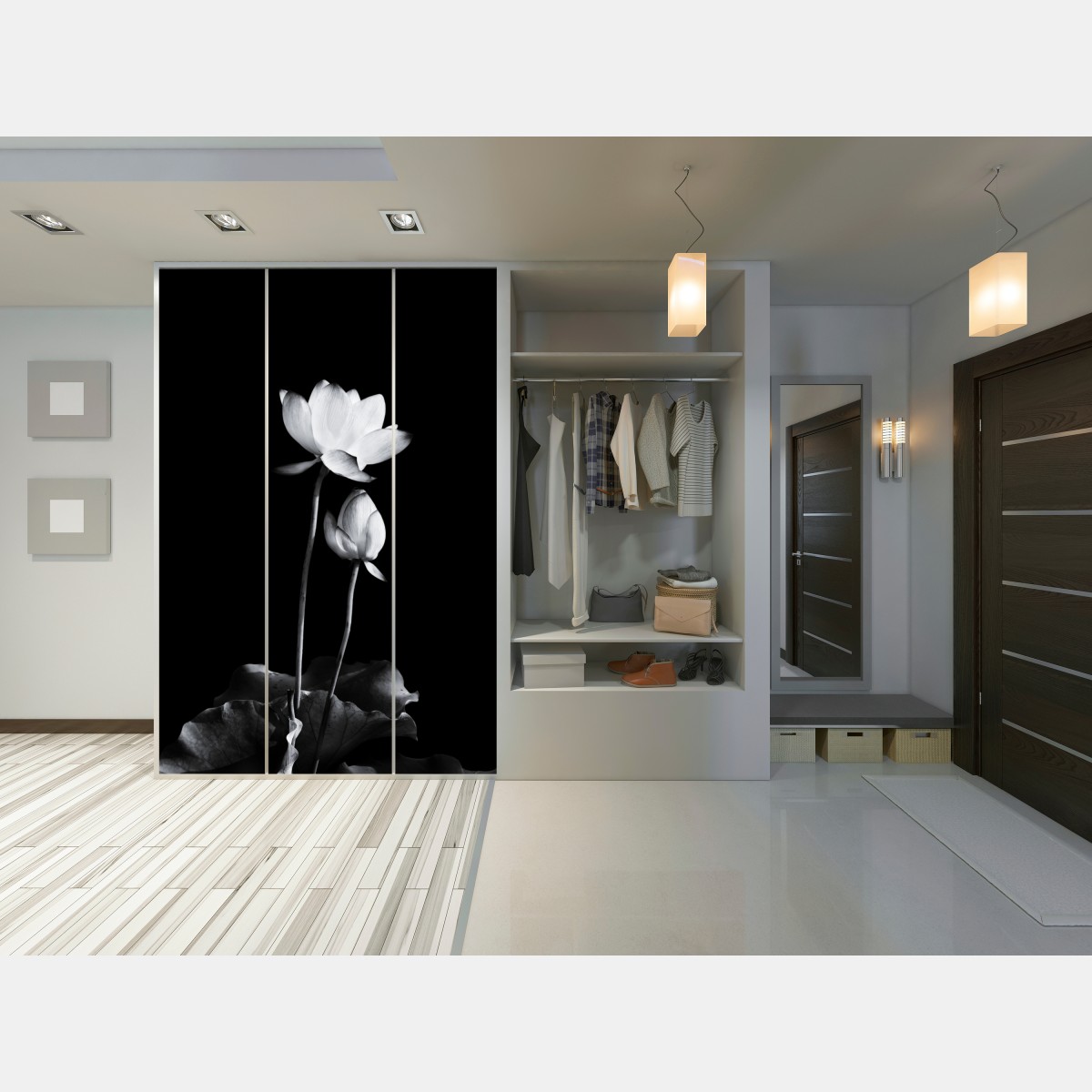 Schrankaufkleber weißer lotus in monochrom – Wallnifity® Schrankaufkleber weißer lotus in monochrom – Wallnifity®