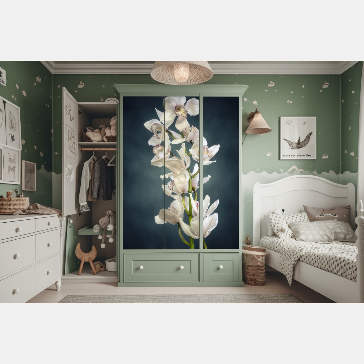 Schrankaufkleber zarte weiße orchideen vor gedämpftem hintergrund – Wallnifity® Schrankaufkleber zarte weiße orchideen vor gedämpftem hintergrund – Wallnifity®