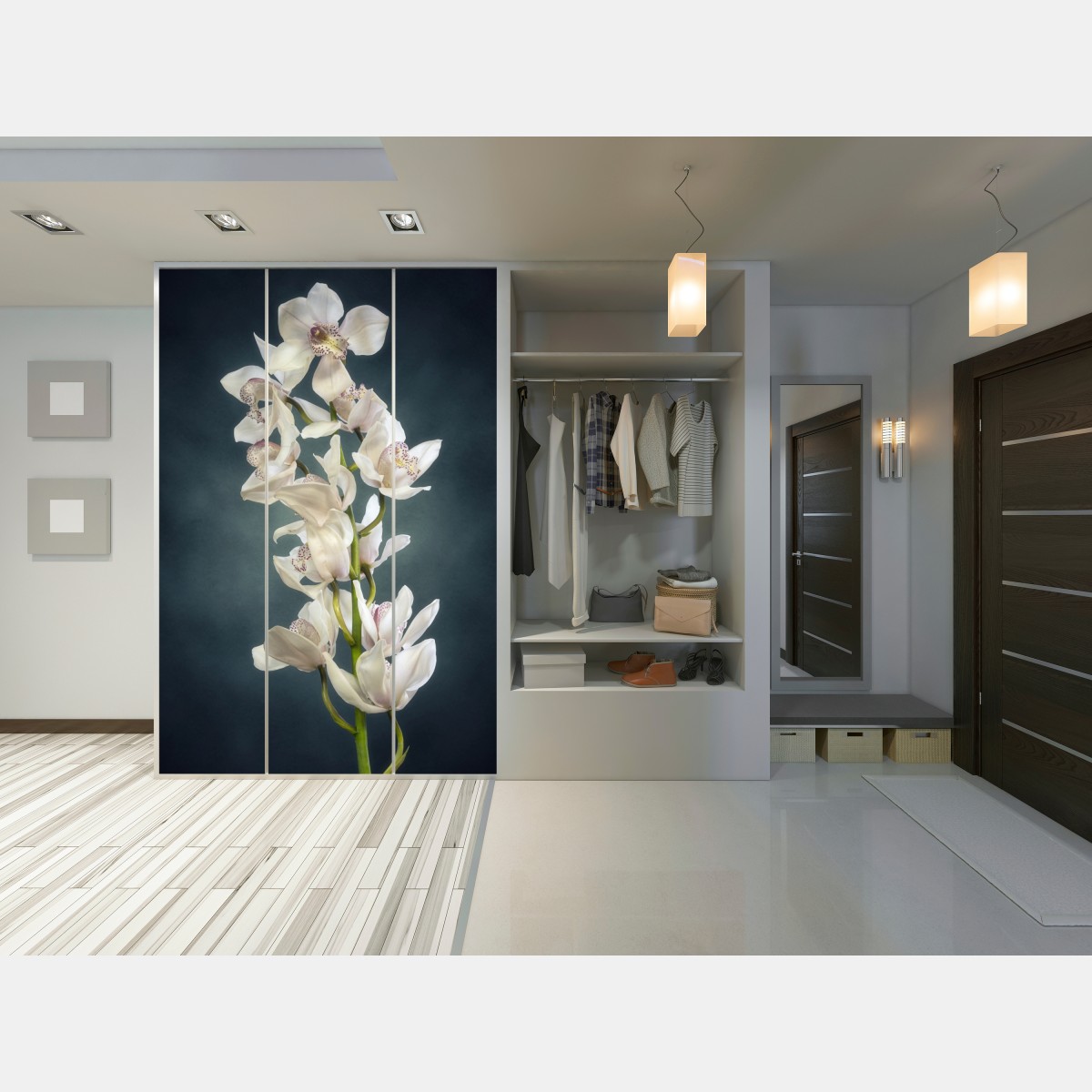 Schrankaufkleber zarte weiße orchideen vor gedämpftem hintergrund – Wallnifity® Schrankaufkleber zarte weiße orchideen vor gedämpftem hintergrund – Wallnifity®