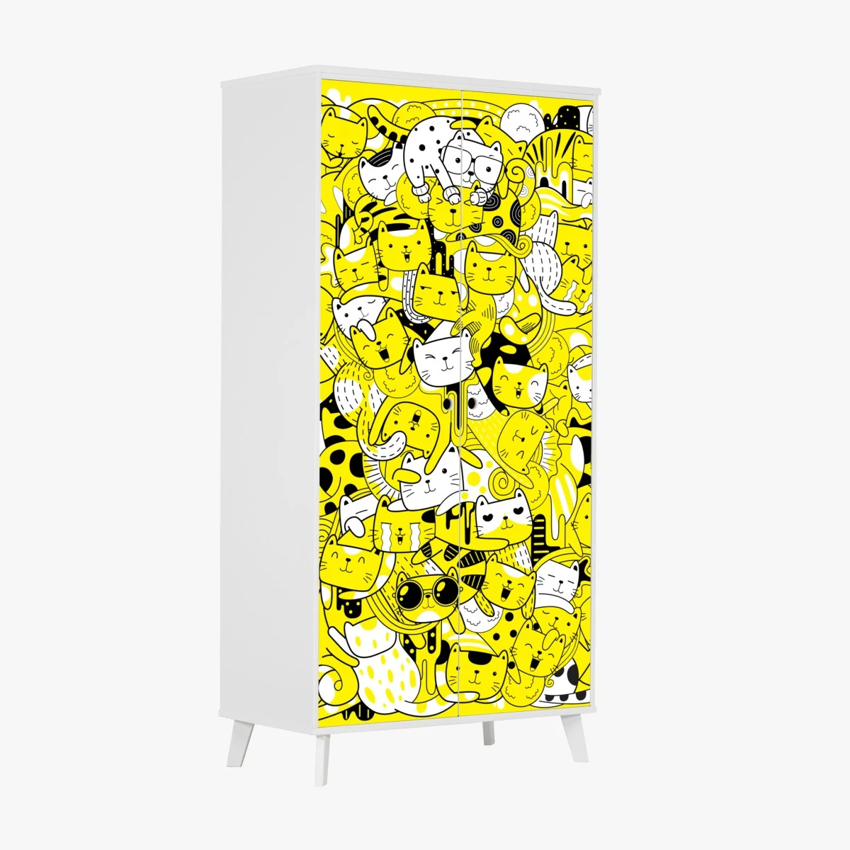 Schrankaufkleber verspielte gelbe katzen-collage – Wallnifity®