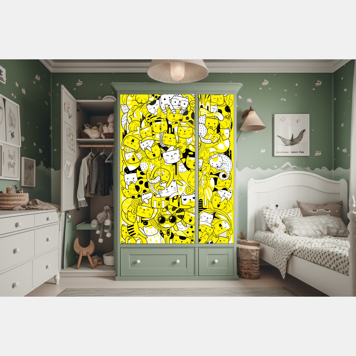 Schrankaufkleber verspielte gelbe katzen-collage – Wallnifity®