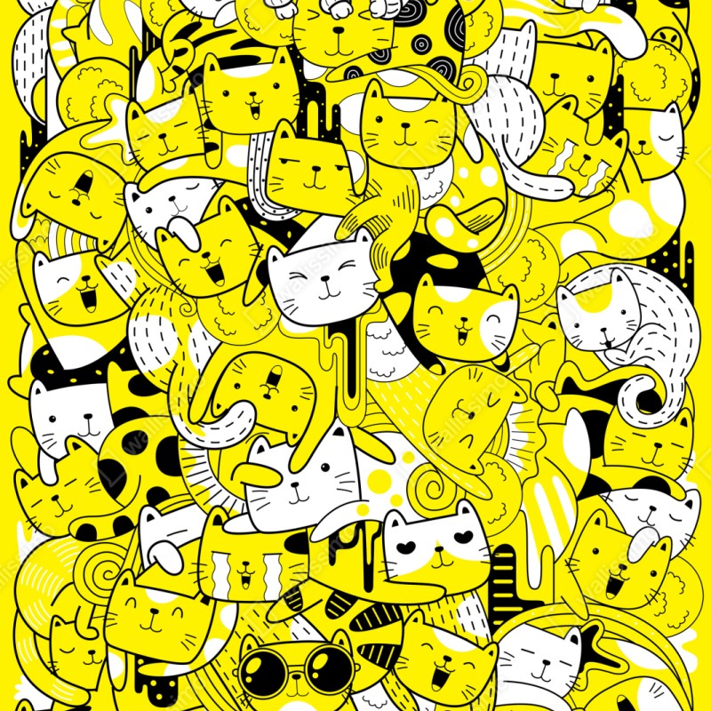 Schrankaufkleber verspielte gelbe katzen-collage – Wallnifity®
