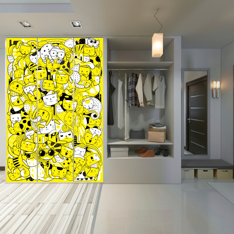 Schrankaufkleber verspielte gelbe katzen-collage – Wallnifity®