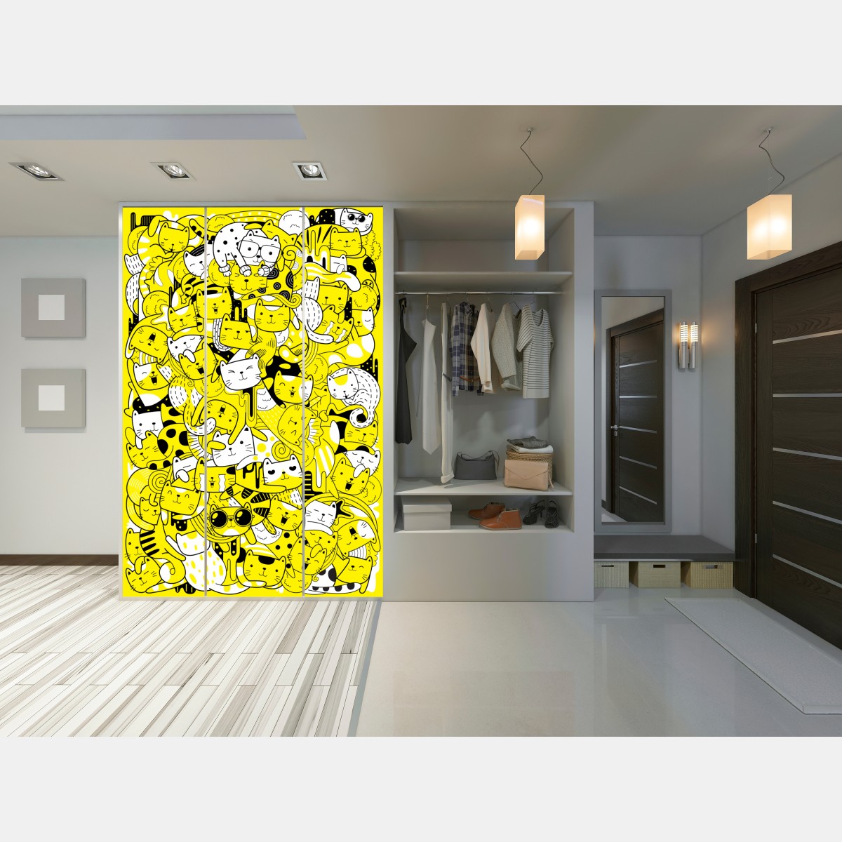 Schrankaufkleber verspielte gelbe katzen-collage – Wallnifity®