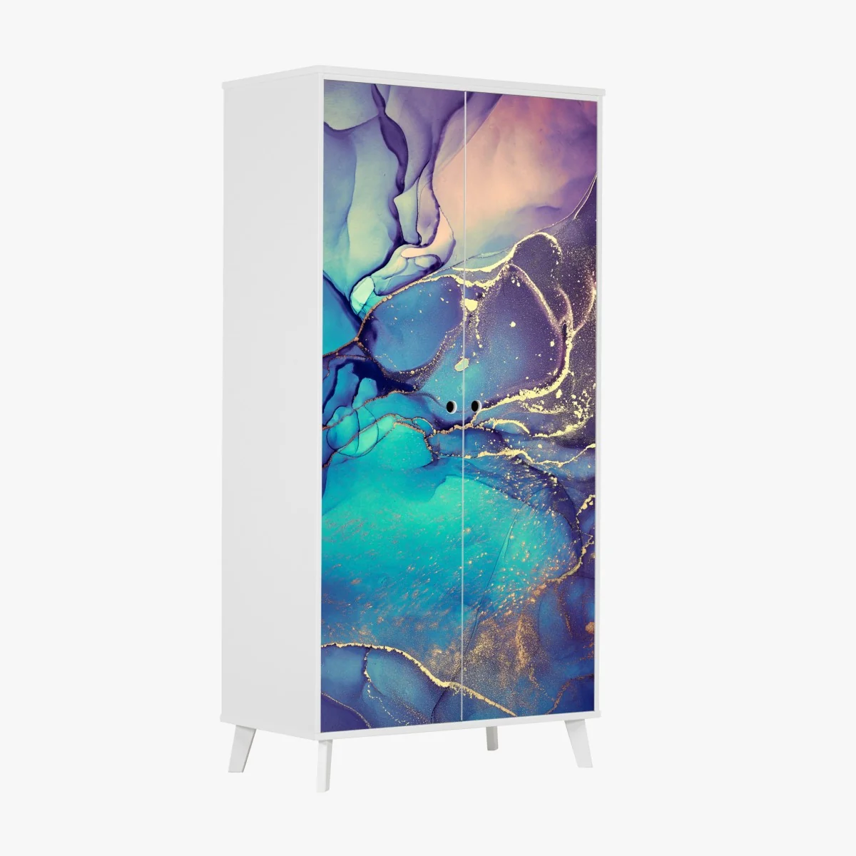 Schrankaufkleber türkis und gold fließende marmorabstraktion – Wallnifity®