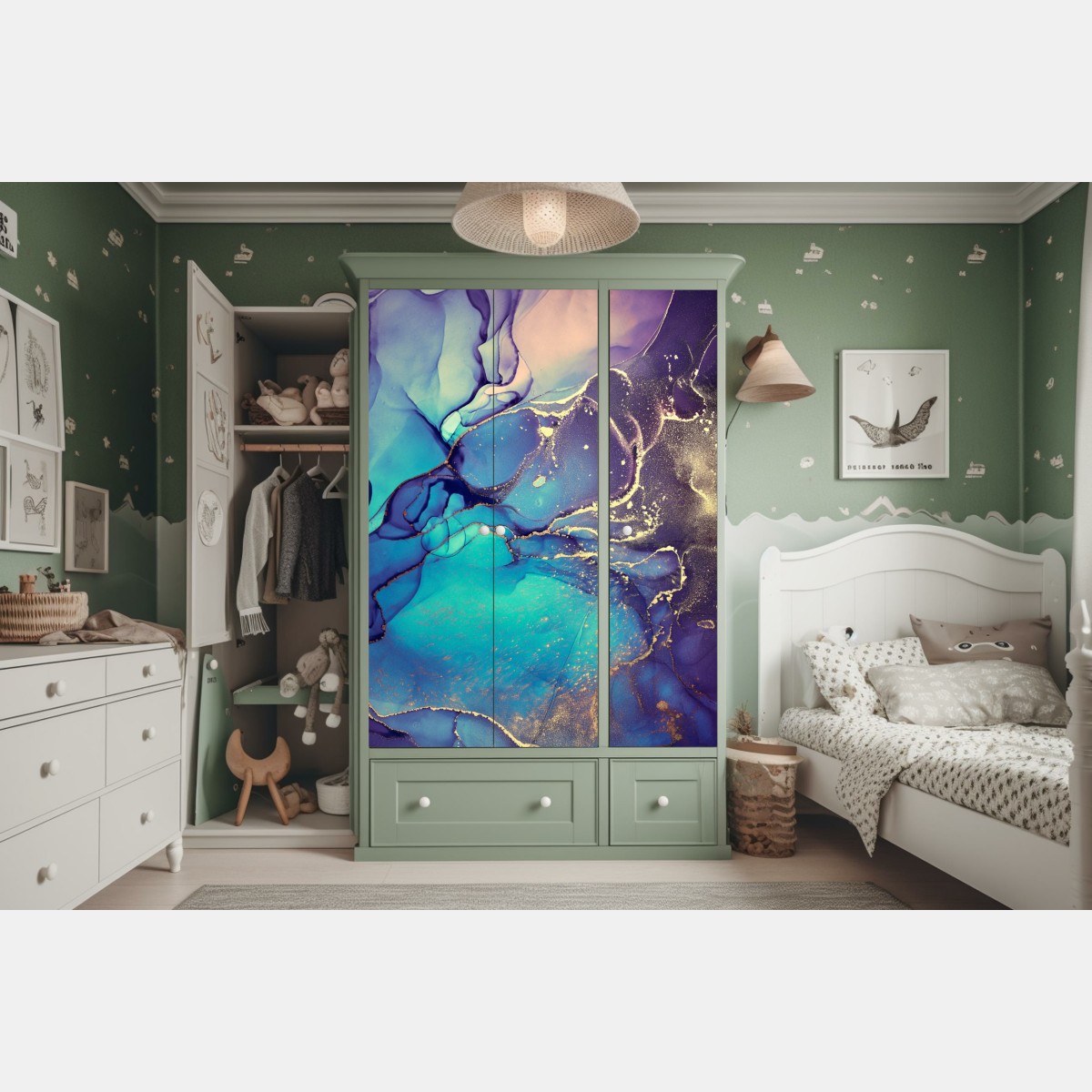 Schrankaufkleber türkis und gold fließende marmorabstraktion – Wallnifity®