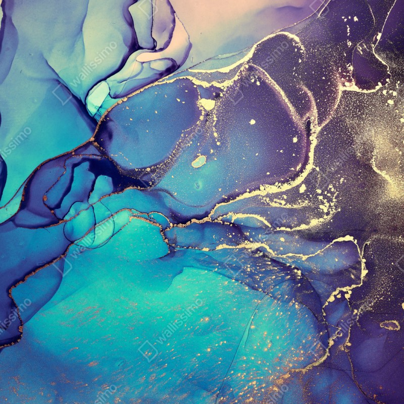 Schrankaufkleber türkis und gold fließende marmorabstraktion – Wallnifity®