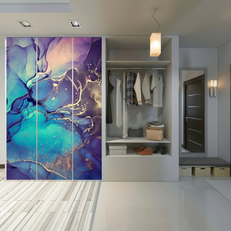 Schrankaufkleber türkis und gold fließende marmorabstraktion – Wallnifity®