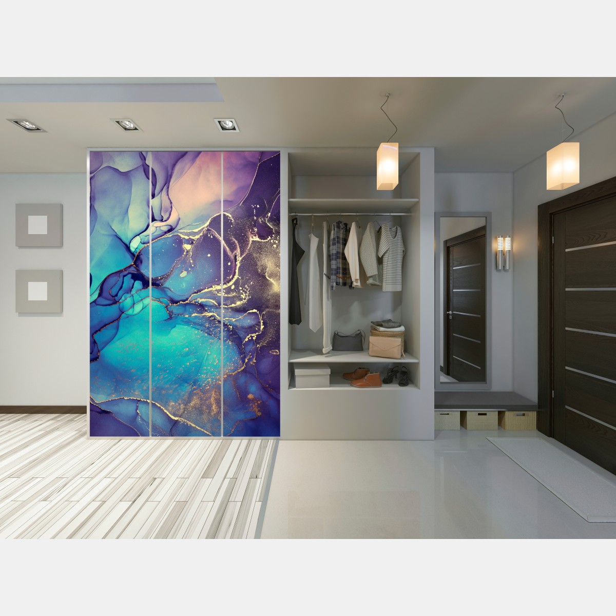 Schrankaufkleber türkis und gold fließende marmorabstraktion – Wallnifity®