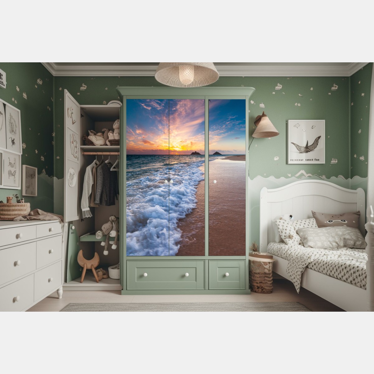 Schrankaufkleber ruhiger sonnenaufgang am meeresufer – Wallnifity®