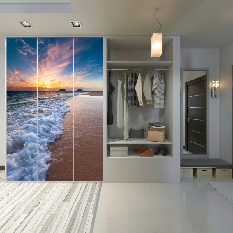 Schrankaufkleber ruhiger sonnenaufgang am meeresufer – Wallnifity®