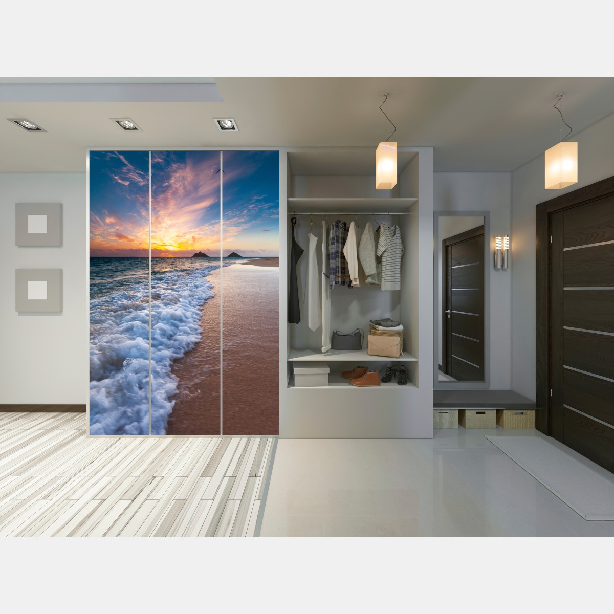 Schrankaufkleber ruhiger sonnenaufgang am meeresufer – Wallnifity®