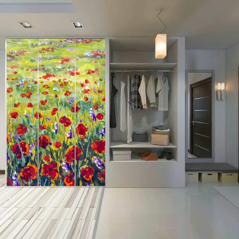Schrankaufkleber impressionistische mohnwiese – Wallnifity® Schrankaufkleber impressionistische mohnwiese – Wallnifity®