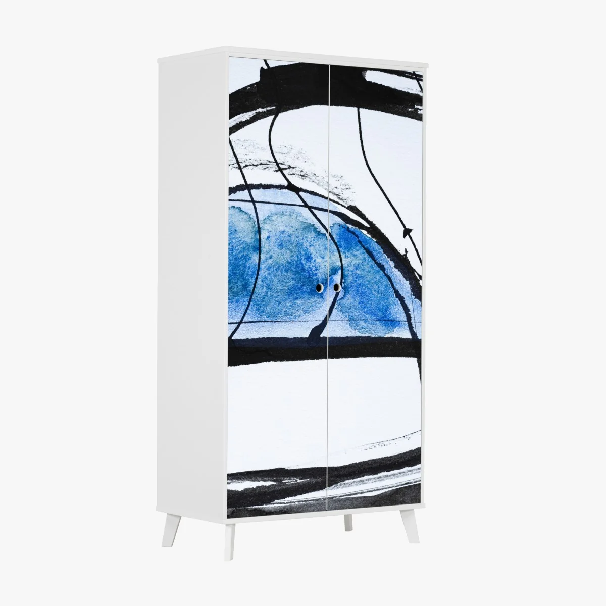 Schrankaufkleber blaue abstrakte tusche- und aquarellkomposition – Wallnifity®