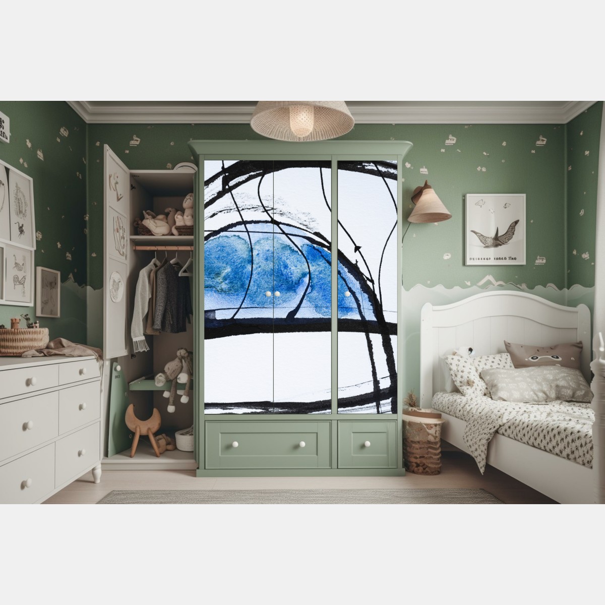 Schrankaufkleber blaue abstrakte tusche- und aquarellkomposition – Wallnifity®