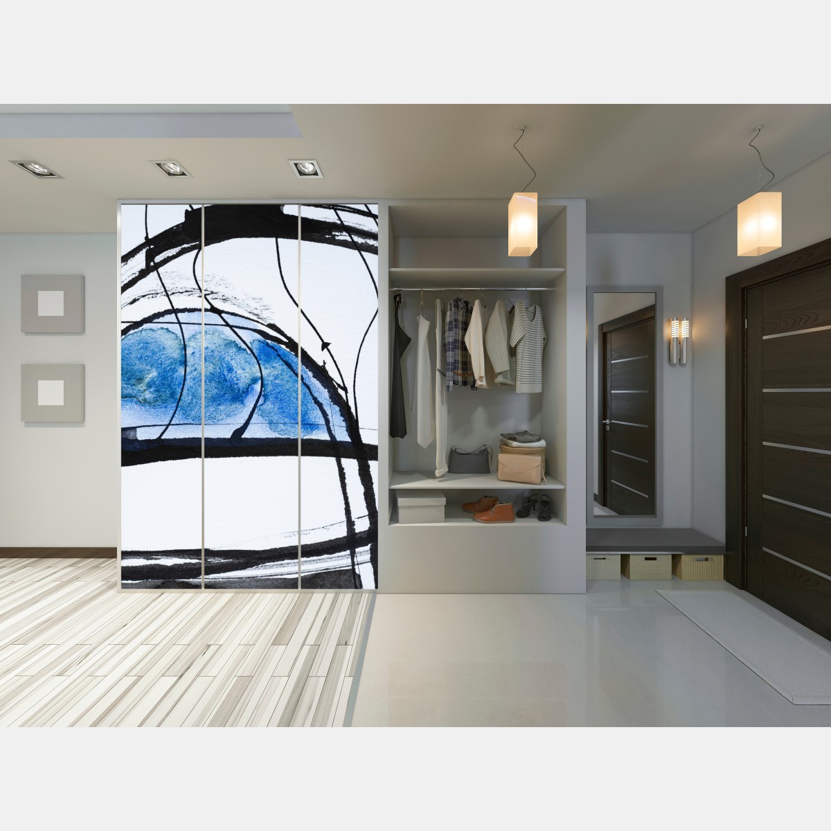 Schrankaufkleber blaue abstrakte tusche- und aquarellkomposition – Wallnifity®