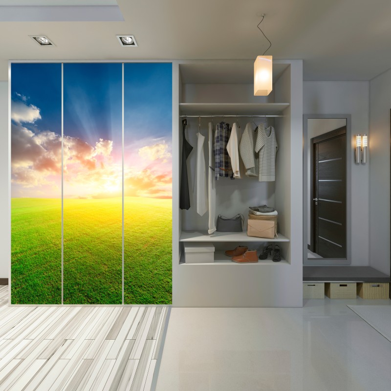 Schrankaufkleber sonnenbeschienene wiese bei sonnenuntergang – Wallnifity® Schrankaufkleber sonnenbeschienene wiese bei sonnenuntergang – Wallnifity®