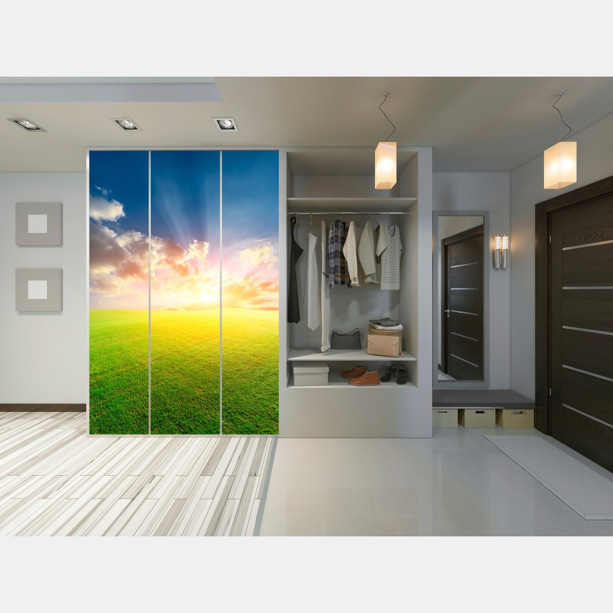 Schrankaufkleber sonnenbeschienene wiese bei sonnenuntergang – Wallnifity® Schrankaufkleber sonnenbeschienene wiese bei sonnenuntergang – Wallnifity®