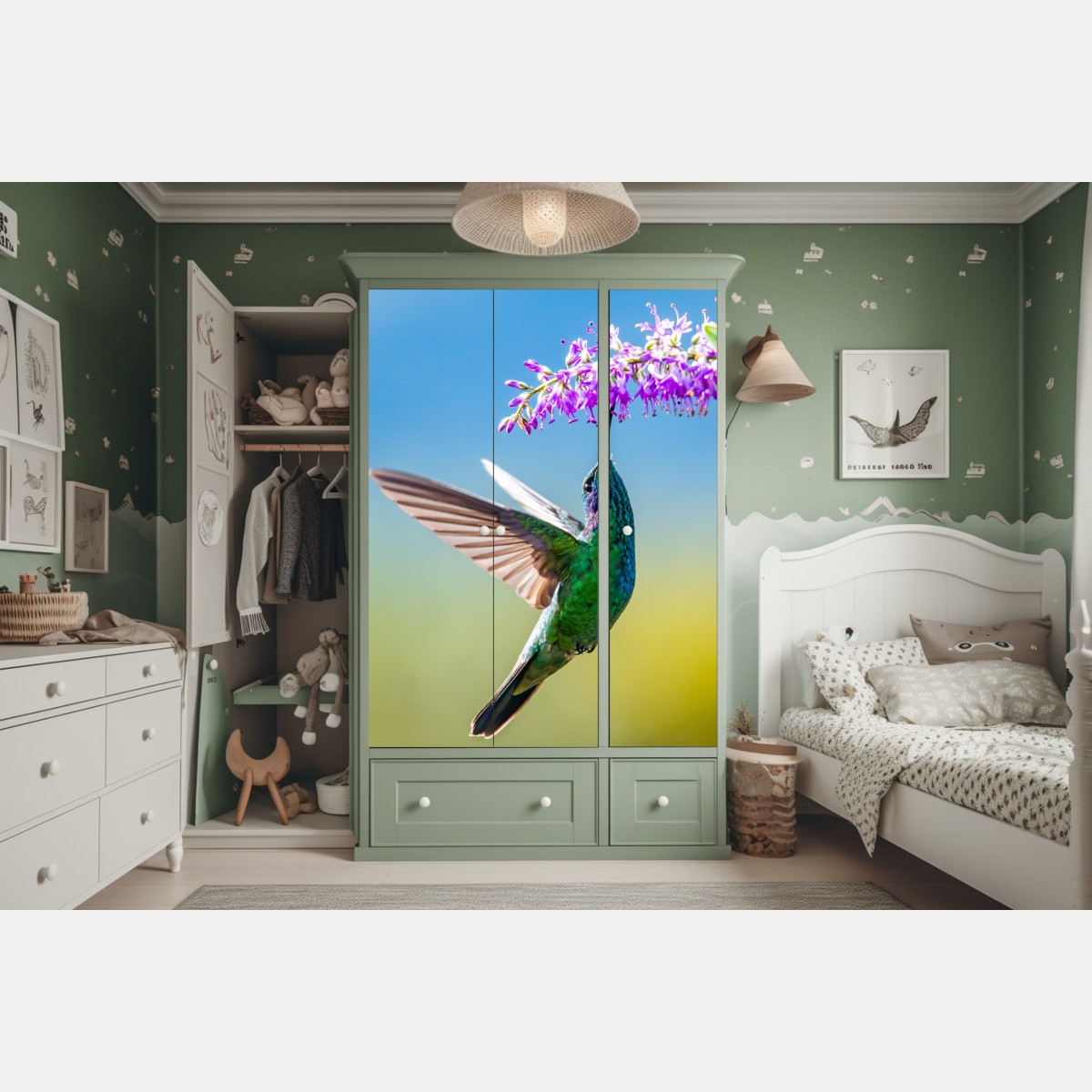 Schrankaufkleber kolibri an violetter blüte – Wallnifity® Schrankaufkleber kolibri an violetter blüte – Wallnifity®