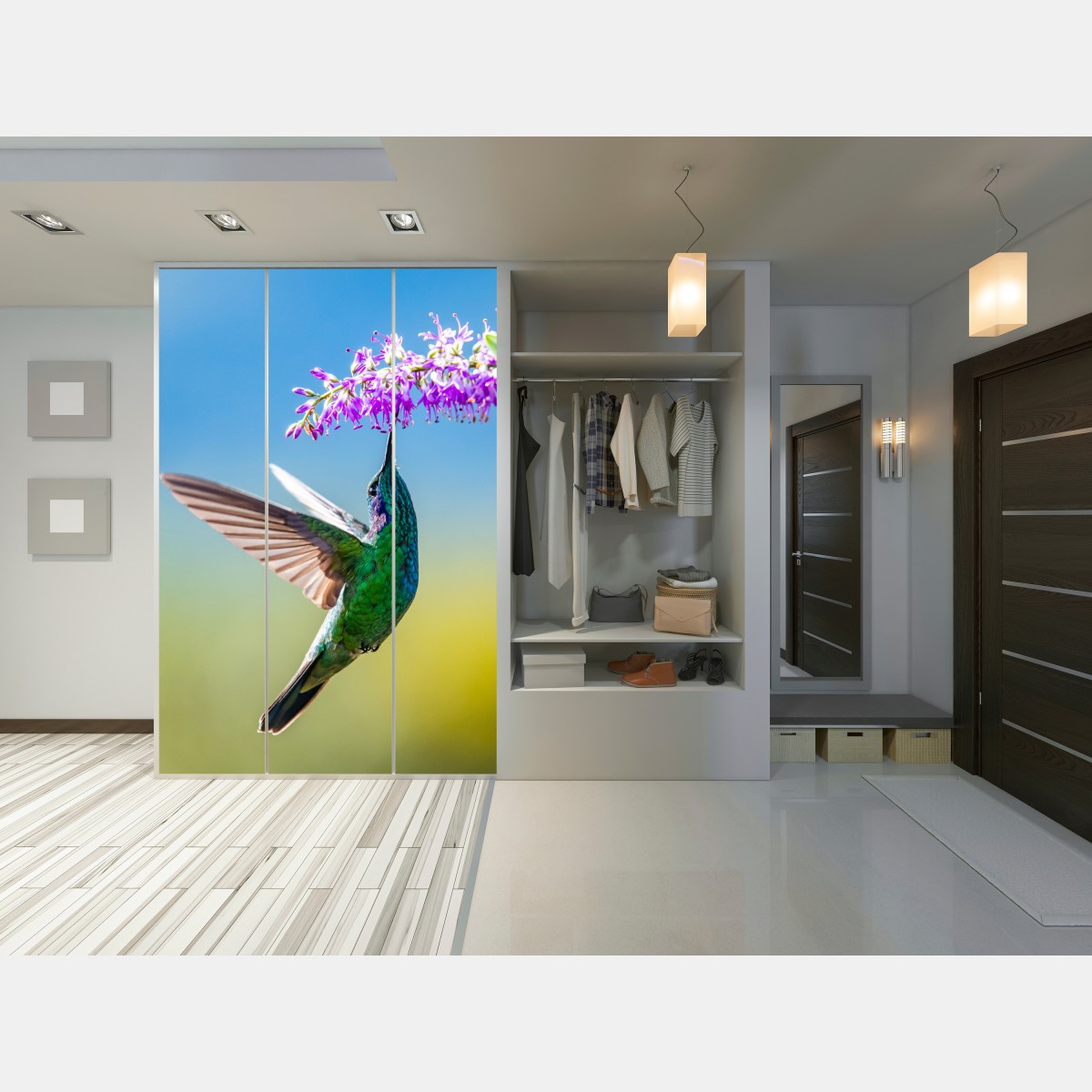 Schrankaufkleber kolibri an violetter blüte – Wallnifity® Schrankaufkleber kolibri an violetter blüte – Wallnifity®