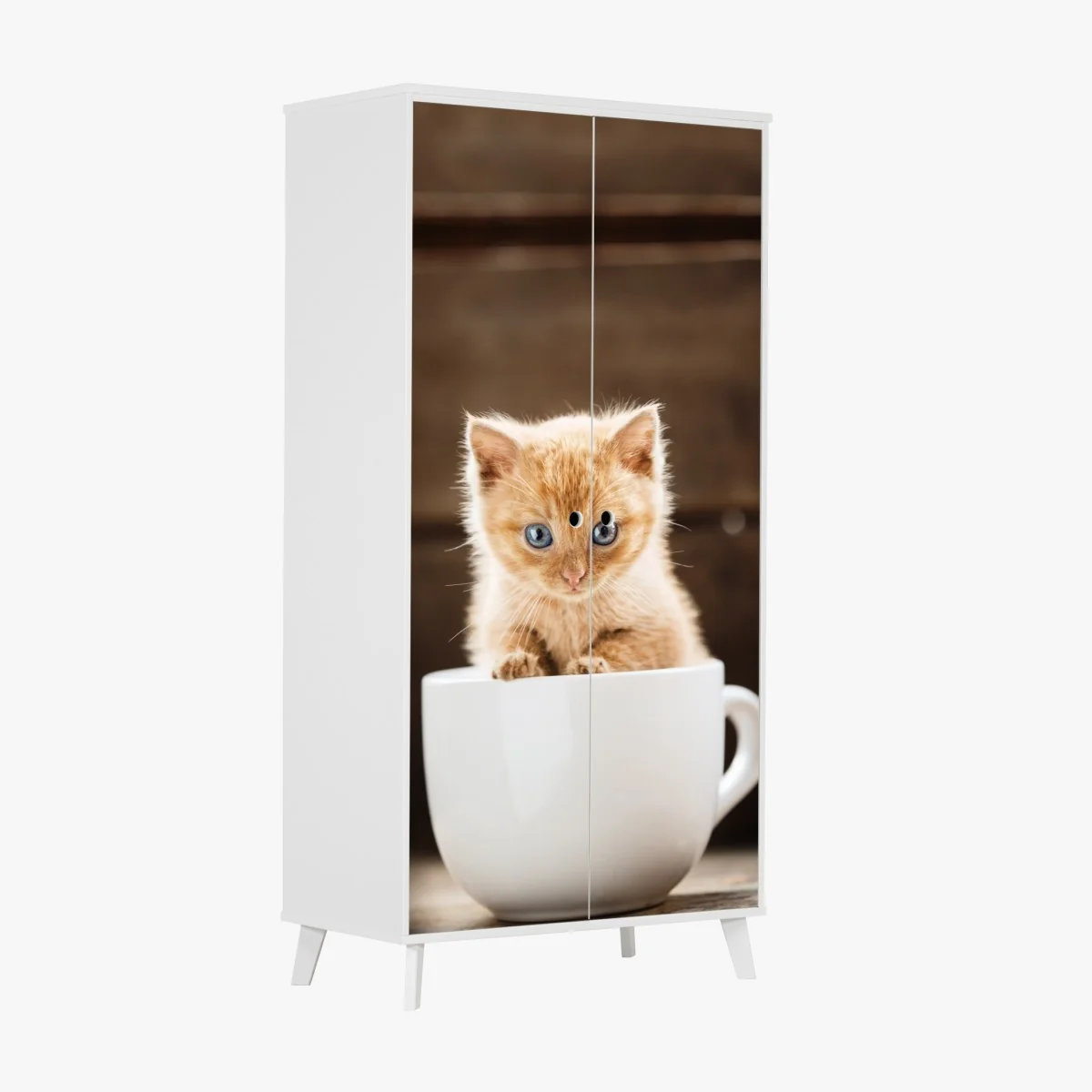 Schrankaufkleber rötliches kätzchen in einer teetasse – Wallnifity® Schrankaufkleber rötliches kätzchen in einer teetasse – Wallnifity®