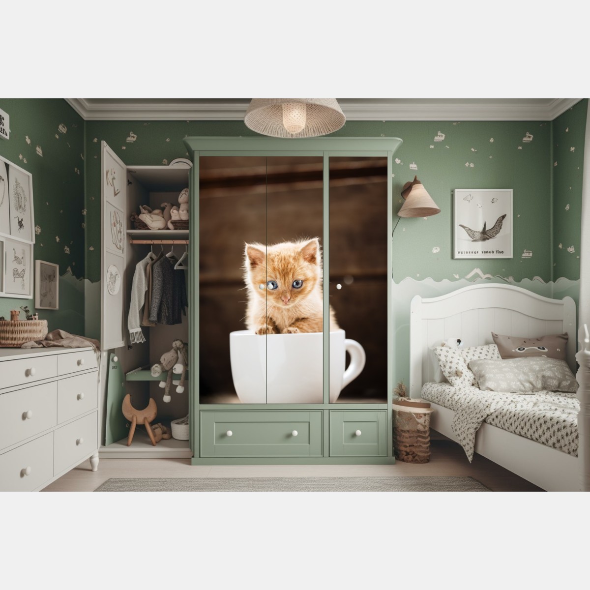 Schrankaufkleber rötliches kätzchen in einer teetasse – Wallnifity® Schrankaufkleber rötliches kätzchen in einer teetasse – Wallnifity®