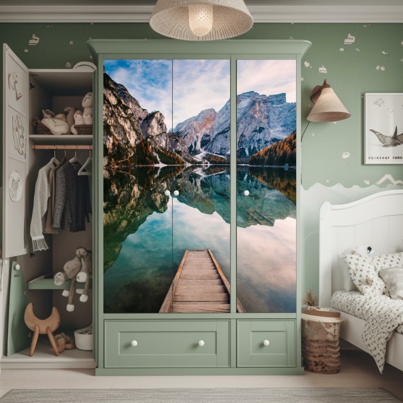 Schrankaufkleber holzsteg zum horizont bei sonnenuntergang – Wallnifity®