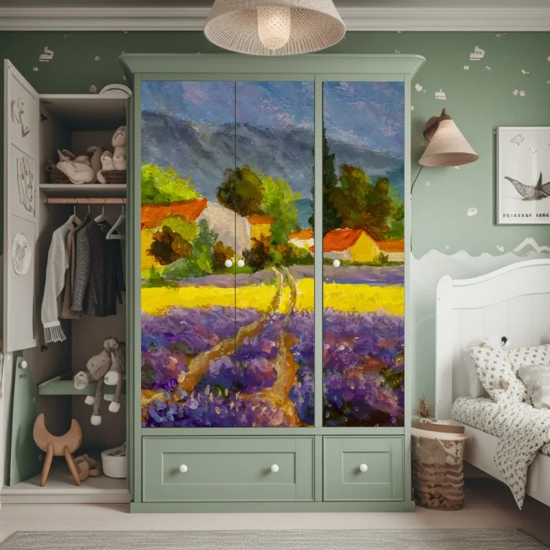 Schrankaufkleber lavendelfelder bei sonnenuntergang – Wallnifity® Schrankaufkleber lavendelfelder bei sonnenuntergang – Wallnifity®