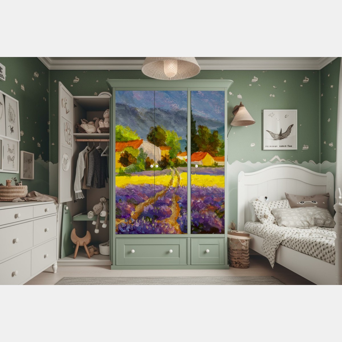 Schrankaufkleber lavendelfelder bei sonnenuntergang – Wallnifity® Schrankaufkleber lavendelfelder bei sonnenuntergang – Wallnifity®