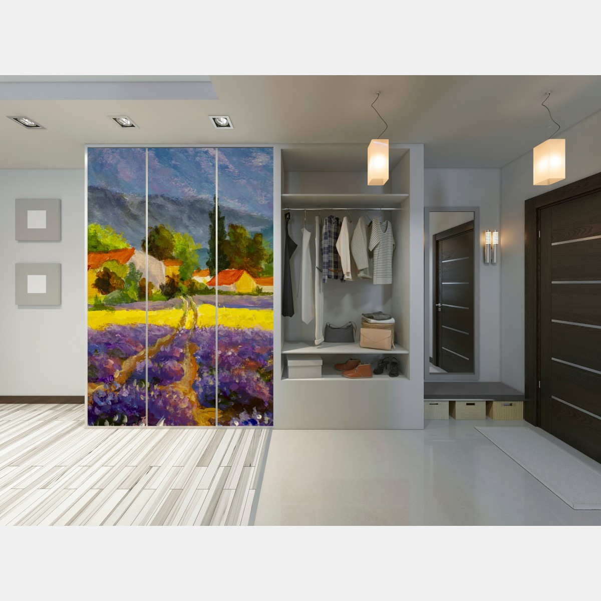 Schrankaufkleber lavendelfelder bei sonnenuntergang – Wallnifity® Schrankaufkleber lavendelfelder bei sonnenuntergang – Wallnifity®