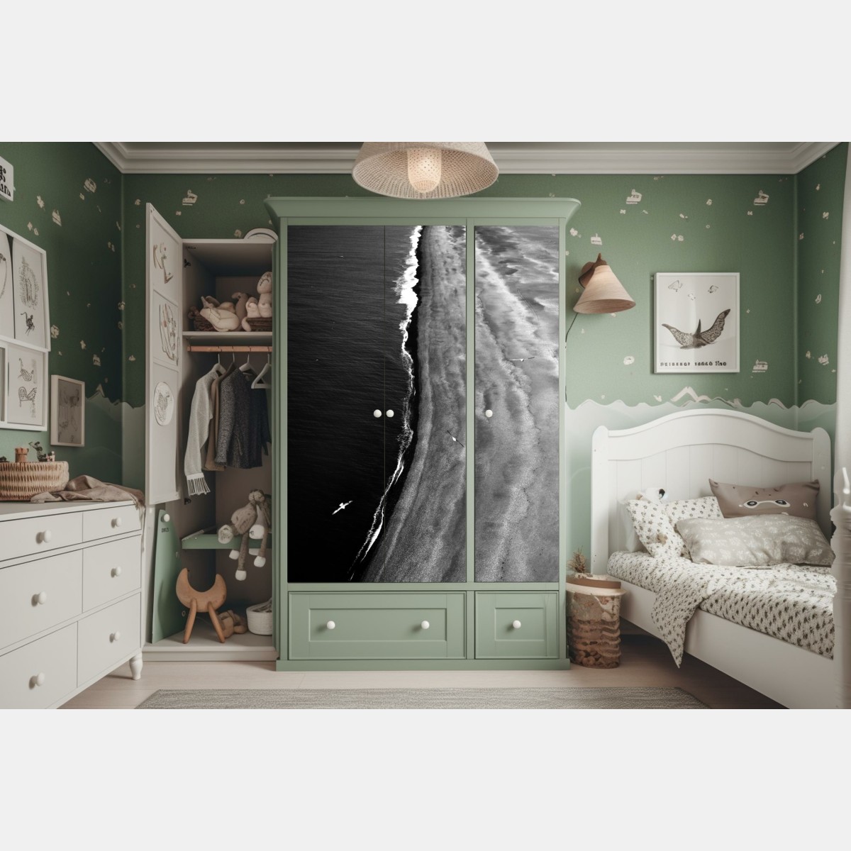 Schrankaufkleber monochrome küstenaufnahme aus der luft – Wallnifity® Schrankaufkleber monochrome küstenaufnahme aus der luft – Wallnifity®