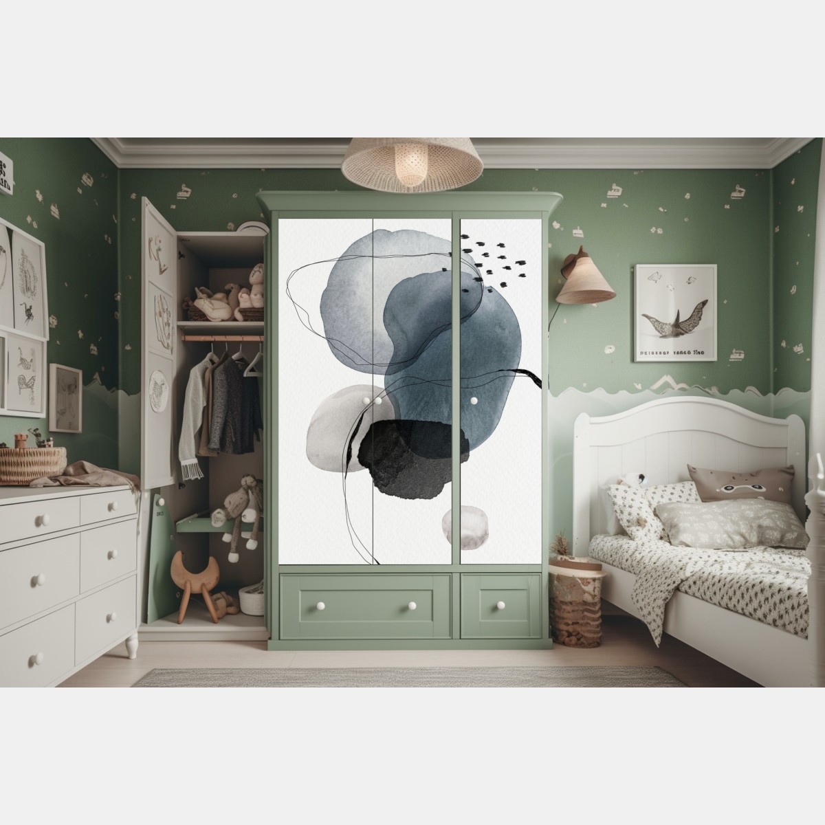 Schrankaufkleber ruhige blaue aquarellkugeln – Wallnifity® Schrankaufkleber ruhige blaue aquarellkugeln – Wallnifity®