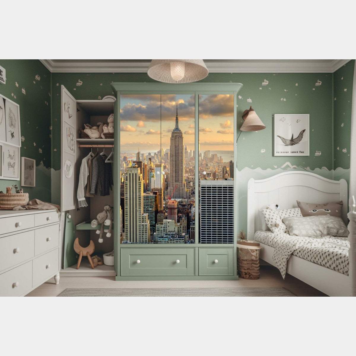 Schrankaufkleber New York skyline bei sonnenuntergang – Wallnifity® Schrankaufkleber New York skyline bei sonnenuntergang – Wallnifity®