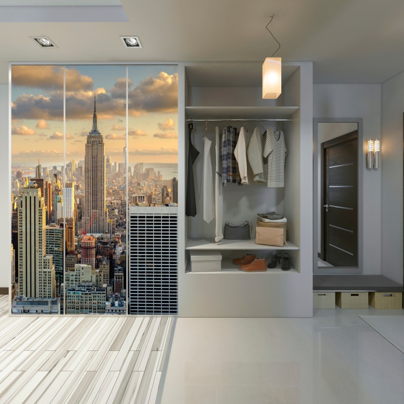 Schrankaufkleber New York skyline bei sonnenuntergang – Wallnifity® Schrankaufkleber New York skyline bei sonnenuntergang – Wallnifity®