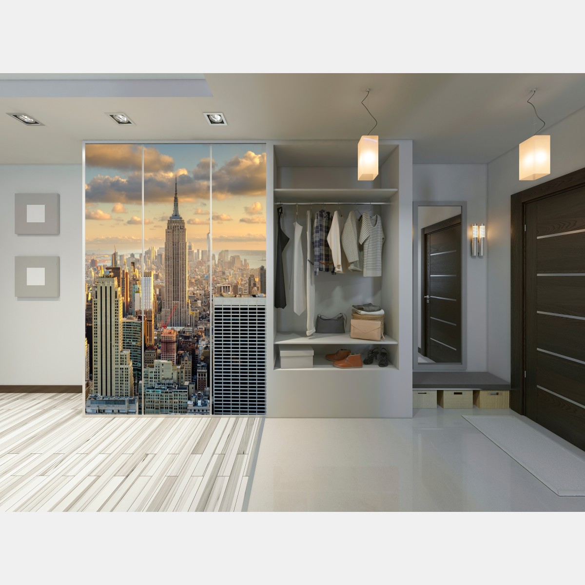 Schrankaufkleber New York skyline bei sonnenuntergang – Wallnifity® Schrankaufkleber New York skyline bei sonnenuntergang – Wallnifity®