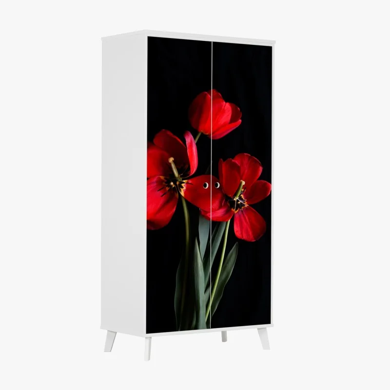 Schrankaufkleber drei rote tulpen vor schwarzem hintergrund – Wallnifity®