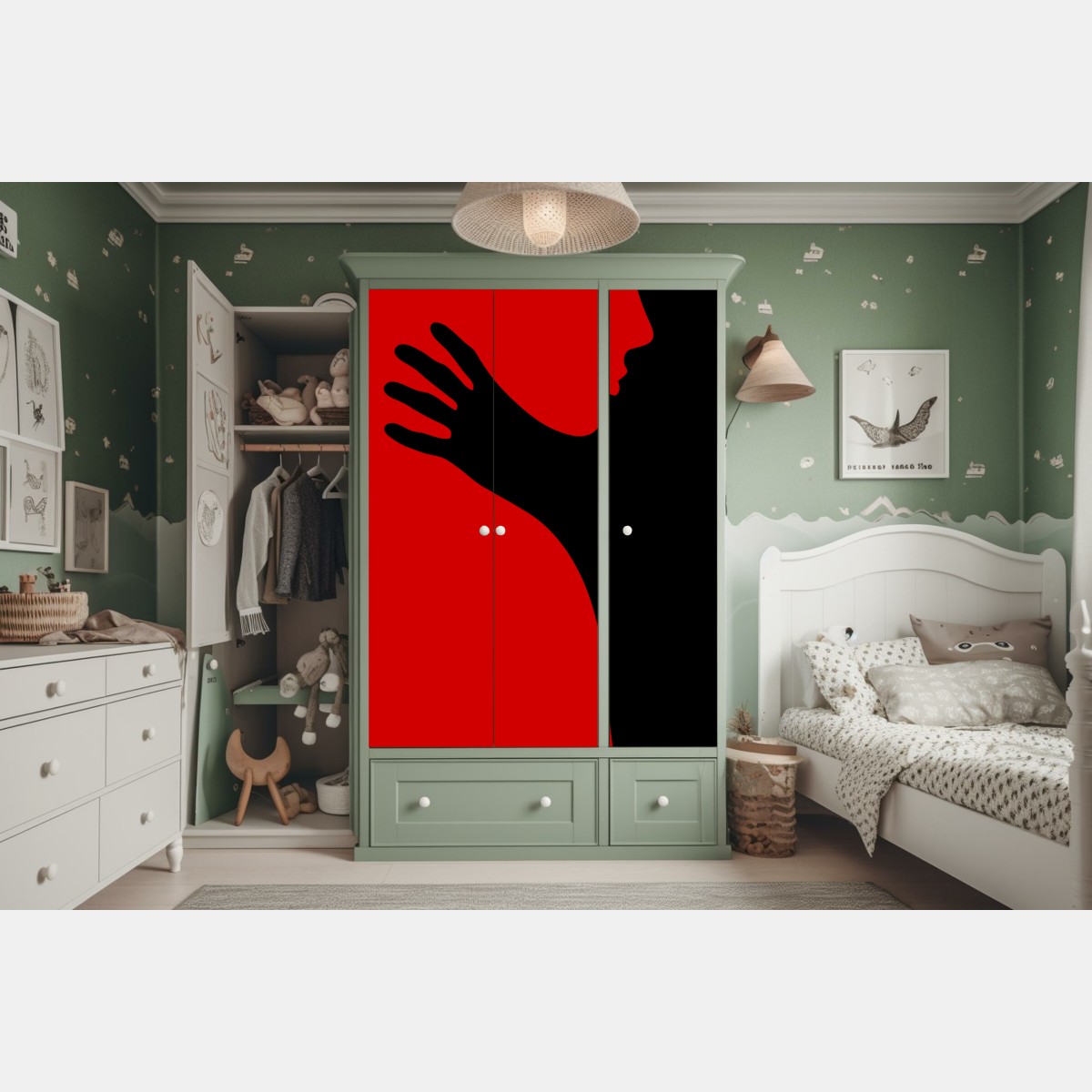 Schrankaufkleber kräftige rot-schwarze silhouette – Wallnifity® Schrankaufkleber kräftige rot-schwarze silhouette – Wallnifity®