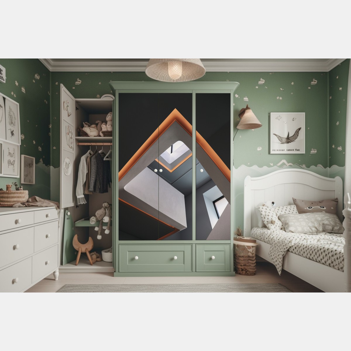 Schrankaufkleber minimalistisches geometrisches interieur mit oberlicht – Wallnifity® Schrankaufkleber minimalistisches geometrisches interieur mit oberlicht – Wallnifity®