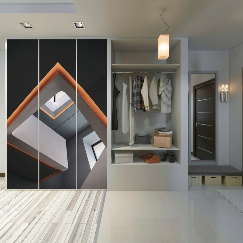 Schrankaufkleber minimalistisches geometrisches interieur mit oberlicht – Wallnifity® Schrankaufkleber minimalistisches geometrisches interieur mit oberlicht – Wallnifity®