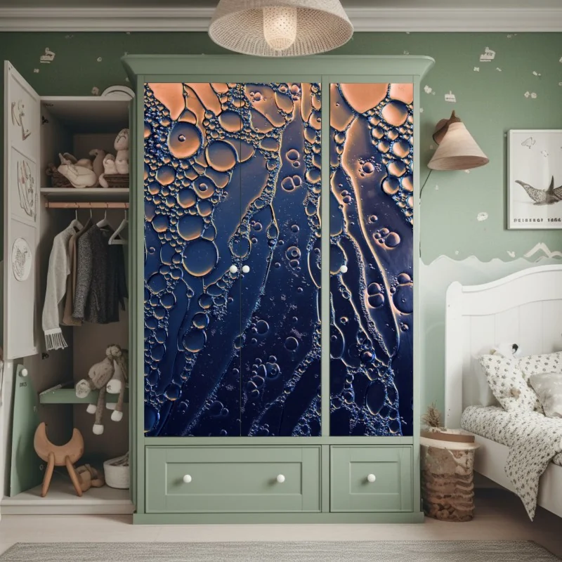 Schrankaufkleber blaue und goldene abstrakte blasen – Wallnifity® Schrankaufkleber blaue und goldene abstrakte blasen – Wallnifity®