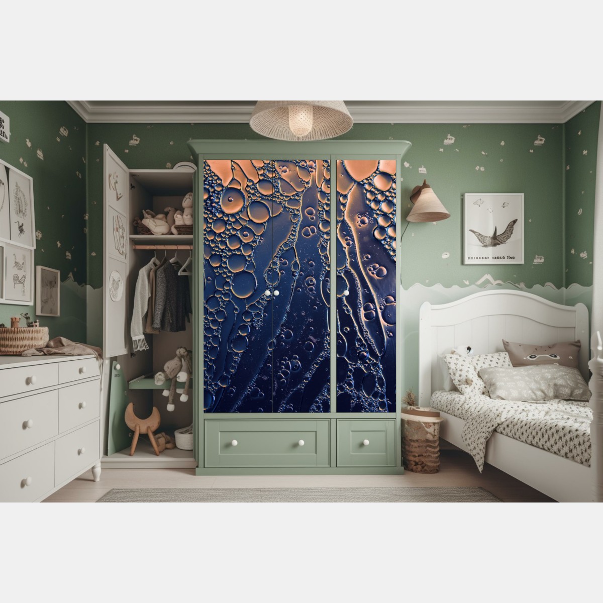 Schrankaufkleber blaue und goldene abstrakte blasen – Wallnifity® Schrankaufkleber blaue und goldene abstrakte blasen – Wallnifity®