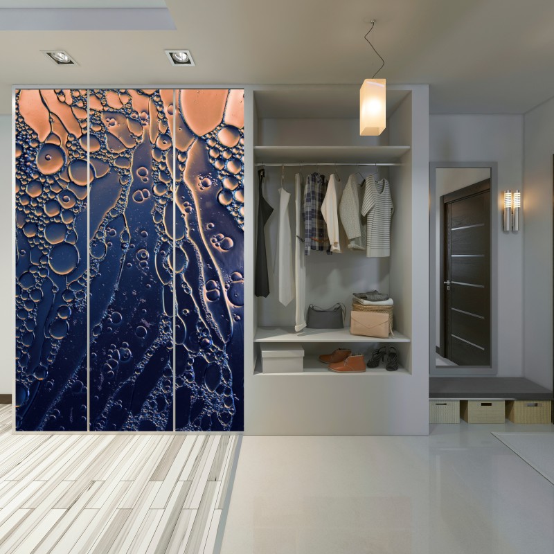 Schrankaufkleber blaue und goldene abstrakte blasen – Wallnifity® Schrankaufkleber blaue und goldene abstrakte blasen – Wallnifity®