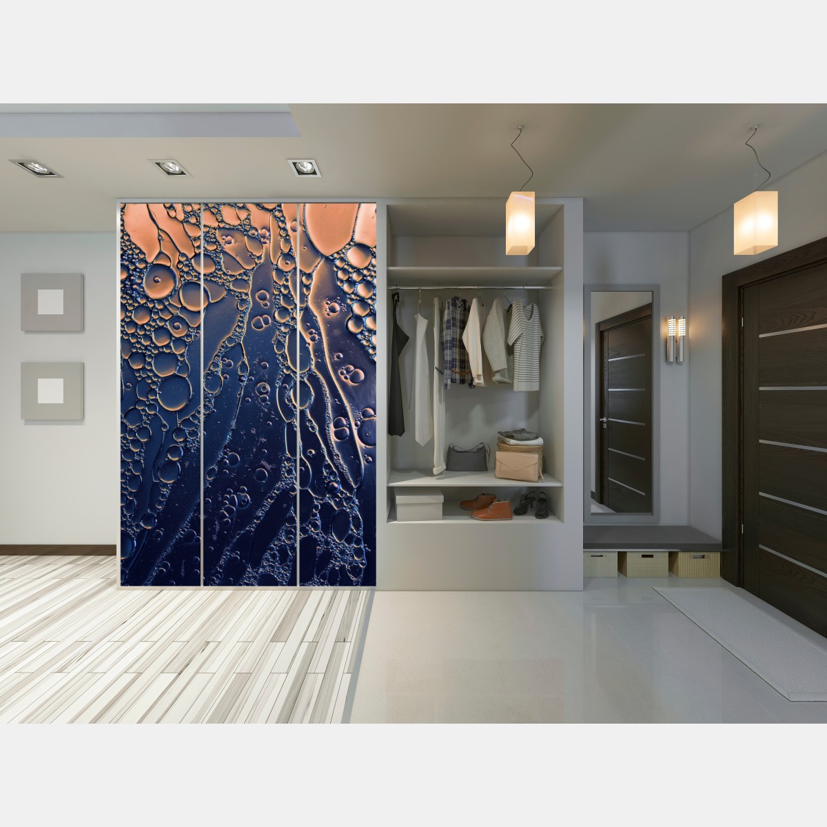 Schrankaufkleber blaue und goldene abstrakte blasen – Wallnifity® Schrankaufkleber blaue und goldene abstrakte blasen – Wallnifity®