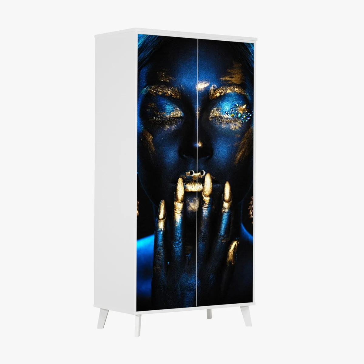 Schrankaufkleber mystisches porträt in blau und gold – Wallnifity® Schrankaufkleber mystisches porträt in blau und gold – Wallnifity®